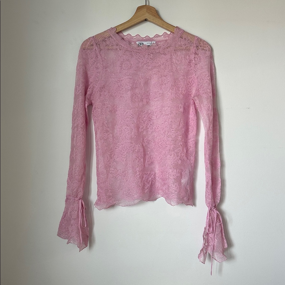 Zara Pink Ruffled Blouse with Bell Sleeves